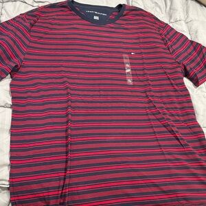Tommy Hilfiger Men's Navy and Red Striped Tee